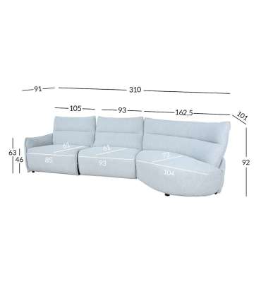 Nurgadiivan CANNES PN elektriline recliner 310x91/101xH92cm, helehall