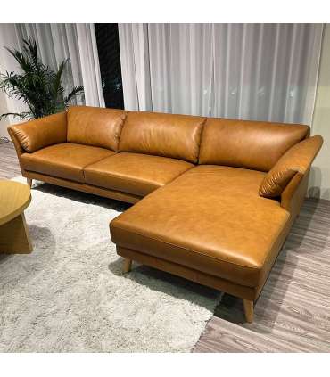 Nurgadiivan COLLINS PN 295x88/159xH83cm, konjakipruun nahk