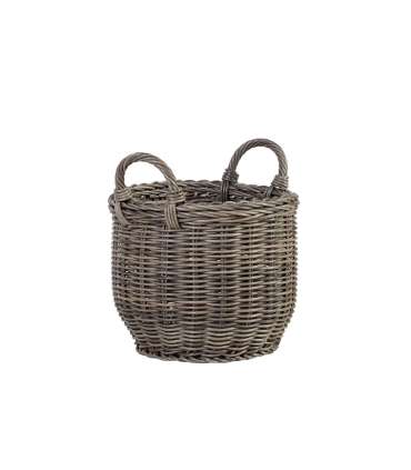 Корзина WICKER с ручкой, D34xH26/34cм, пластиковое плетение, цвет: серый