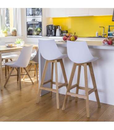 Барный стул SONJA 41x41,5xH99cм, сиденье: пластик / кожзаменитель, цвет: белый, ножки: дуб