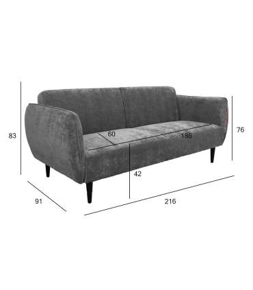 Diivanvoodi HERMES 3-kohaline 216x91xH83cm, hall