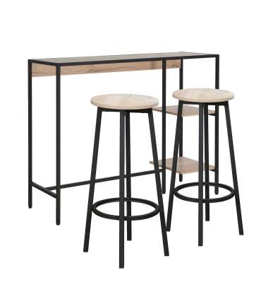 Baarikomplekt HEDVIG laud ja 2 baaripukki, saar/must