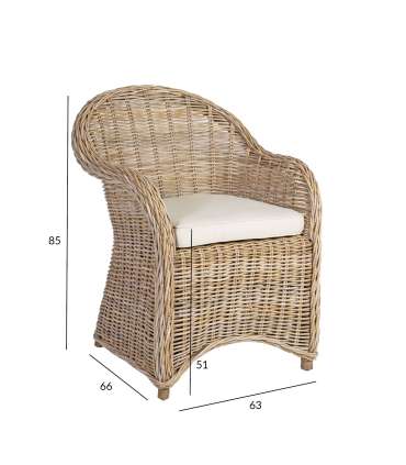 Кресло KATALINA с подушкой 63x66xH85см, рама из ротанга с натуральным плетением из ротанг, цвет: серый