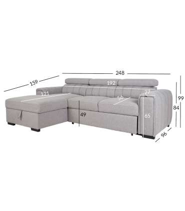 Nurgadiivanvoodi ODELIA VN 252x165xH82/100cm, hall