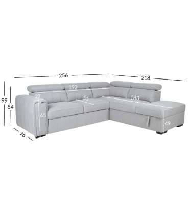 Nurgadiivanvoodi ODELIA-2 PN 263x227xH81/97cm, hall