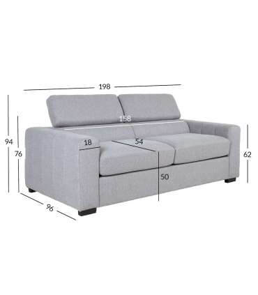 Diivanvoodi KINGSTON 3-kohaline 198x96xH76/94cm, hall