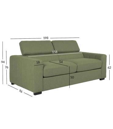 Diivanvoodi KINGSTON 3-kohaline 198x96xH76/94cm, heleroheline