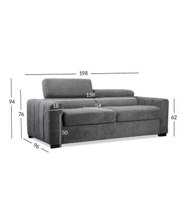 Diivanvoodi KINGSTON 3-kohaline 198x96xH76/94cm, tumehall