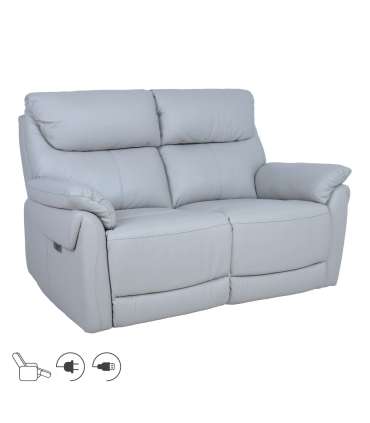 Diivan BOWEN 2-kohaline elektriline recliner 150x86xH102cm, hallikasbeež naturaalne nahk