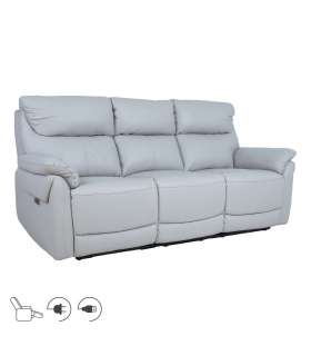 Diivan BOWEN 3-kohaline elektriline recliner 206x86xH102cm, hallikasbeež naturaalne nahk