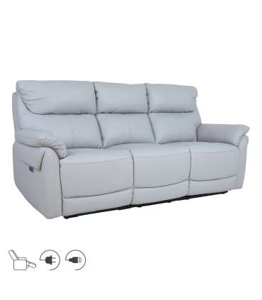 Diivan BOWEN 3-kohaline elektriline recliner 206x86xH102cm, hallikasbeež naturaalne nahk