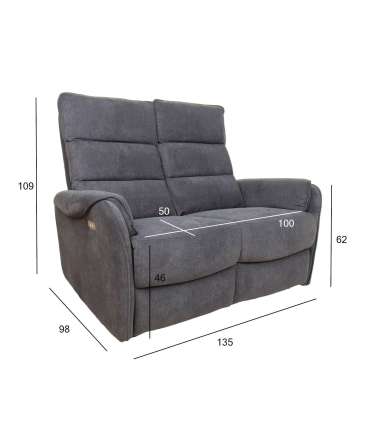 Diivan BOWERS 2-kohaline elektriline recliner 135x98xH109cm, sinakashall