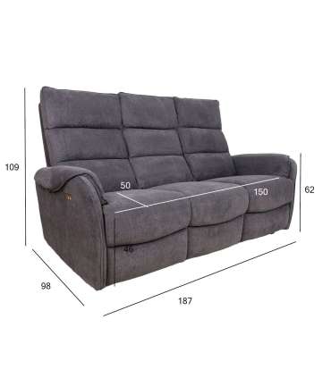 Diivan BOWERS 3-kohaline elektriline recliner 187x98xH109cm, sinakashall