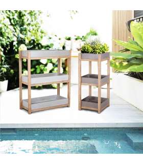 Полка SANDSTONE 40x40xH97cм, полки: композитный камень, цвет: коричневый, ножки: акации