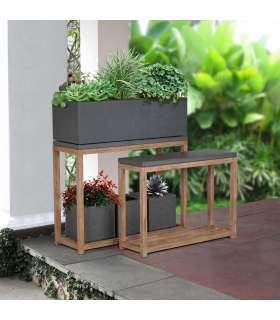 Полка SANDSTONE 87x28xH60см, полки: фиброцемент, цвет: серый, деревянная рама из акации