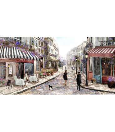 Масляная картина 50x100см, уличное кафе