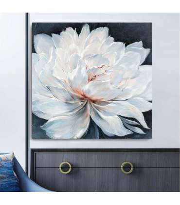 Õlimaal 100x100cm, valge õis tumedal taustal