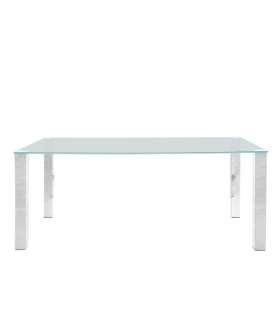 Söögilaud KANTE 180x90xH75cm, lauaplaat: 12mm klaas, jalg: kroomitud metall