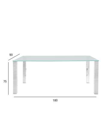 Söögilaud KANTE 180x90xH75cm, lauaplaat: 12mm klaas, jalg: kroomitud metall