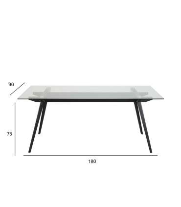 Söögilaud MONTI 180x90xH75cm, lauaplaat: 10mm klaas, jalg: metall, värvus: must