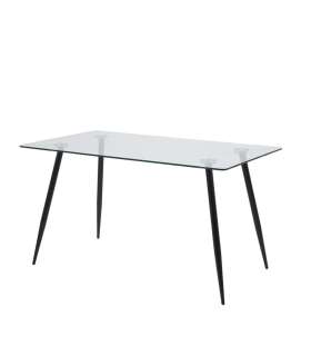Söögilaud WILMA 140x80xH75cm, must, lauaplaat: 10mm klaas, jalad: metall