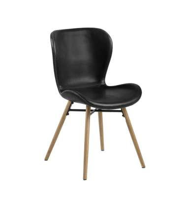 Стул 2шт BATILDA 47x56xH82,5см, сиденье / спинка: искусственная кожа, цвет: черный, ножки: каучуковое дерево, цвет: дуб