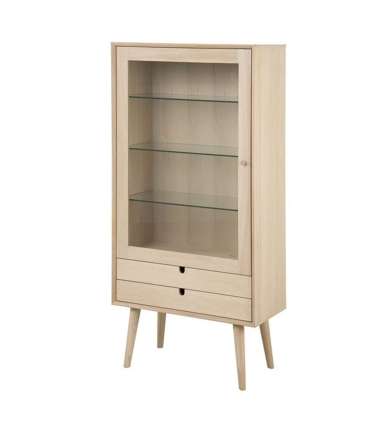 Vitriinkapp CENTURY 72x36xH143,2cm, 1 klaasuks, 2 sahtlit, materjal: tammespoon/mööbliplaat, õlitatud valge pigmendiga