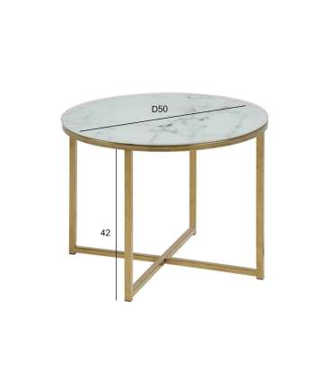 Столик вспомогательный ALISMA D50xH42см, столешница: 6мм закалённого стекла с имитацией мрамора,ножки: золотистый металл