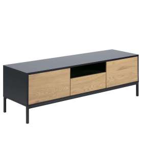 TV-laud SEAFORD 140x40xH45cm, raam: MDF, matt must, 2 ust: lamineeritud kattega mööbliplaat, värvus: tamm