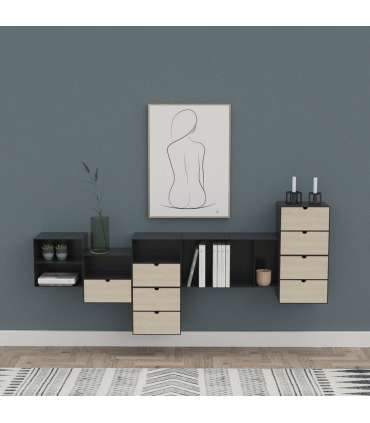 Seinariiul JOLIET 30x25xH30cm, must, materjal: bambus, pulbervärvitud metall