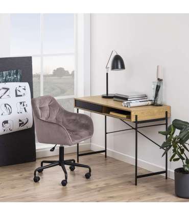 Töötool BROOKE 59x59xH89cm, vanaroosa samet, 100% polüester, jalg: must metall