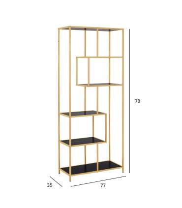 Riiul SEAFORD 77x35xH185cm, must/kuldne