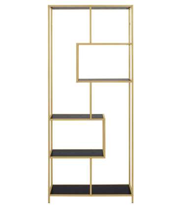 Riiul SEAFORD 77x35xH185cm, must/kuldne