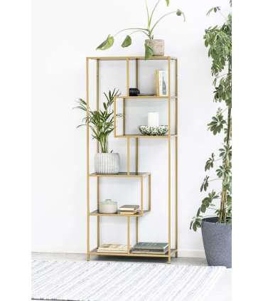 Riiul SEAFORD 77x35xH185cm, must/kuldne