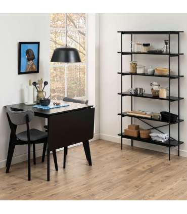 Söögilaud ROXBY, 80/120x80xH76cm, must, pikendatav, lauaplaat: naturaalse tamme spoon, peitsitud, jalad: kummipuu