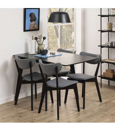 Söögilaud ROXBY, 80/120x80xH76cm, must, pikendatav, lauaplaat: naturaalse tamme spoon, peitsitud, jalad: kummipuu