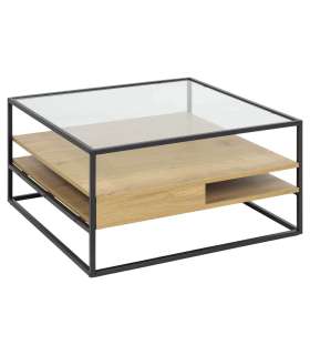 Diivanilaud RANDOLF 80x80x40cm, tamm, 80x80xH40cm, metall, klaas