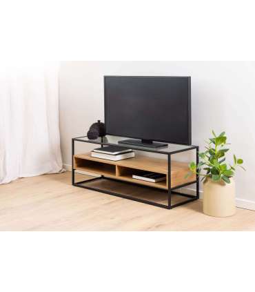 TV-laud RANDOLF 120x40xH45cm, tamm, klaas, melamiin, teras