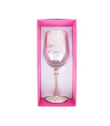Veinipokaal FLOW "Happy Birthday" H23,7cm, 450ml, roosa
