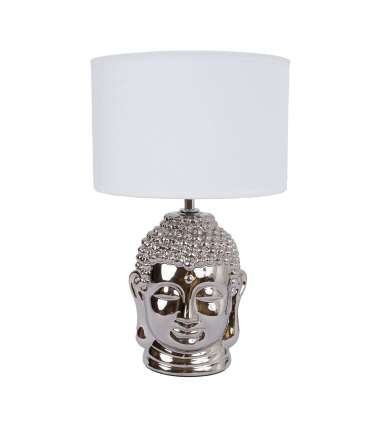 Laualamp BUDDHA H34,5cm, kuppel: valge, jalg: hõbedane keraamika