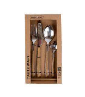 Söögiriistad DUNE 24-osa, metallist, puidu imitatsiooniga käepidemel