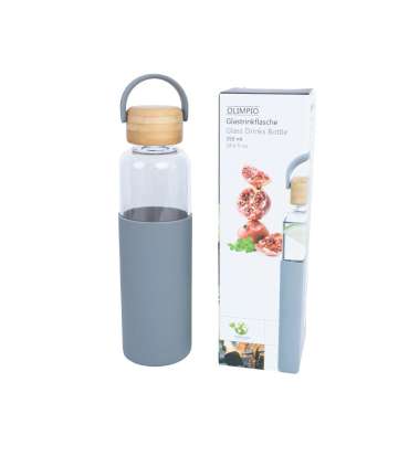 Joogipudel GLASS H22,5cm 550ml, klaasist, bambusest korgiga