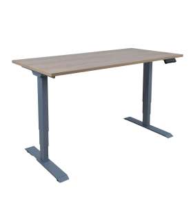 Töölaud ERGO 2-mootoriga 140x70xH60-125cm, hikkoripuu/hõbehall