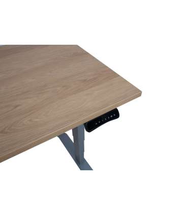 Töölaud ERGO 2-mootoriga 140x70xH60-125cm, hikkoripuu/hõbehall