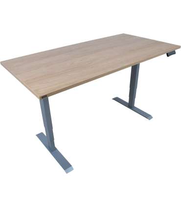 Töölaud ERGO 2-mootoriga 160x80xH60-125cm, hikkoripuu/hõbehall