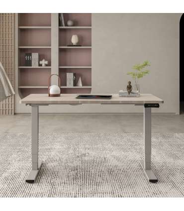 Töölaud ERGO OPTIMAL 2-mootoriga 140x70xH62-127cm, hikkoripuu/hõbehall