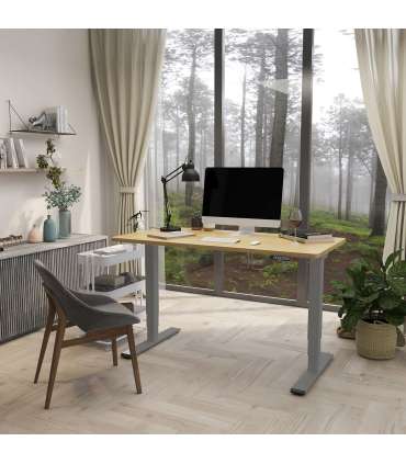 Töölaud ERGO OPTIMAL 2-mootoriga 140x70xH62-127cm, hikkoripuu/hõbehall