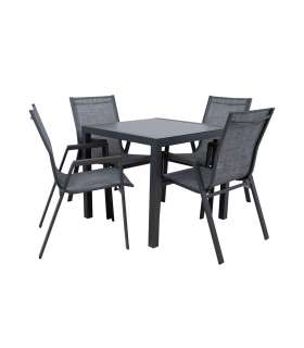 Aiamööblikomplekt DELGADO laud ja 4 tooli, hall