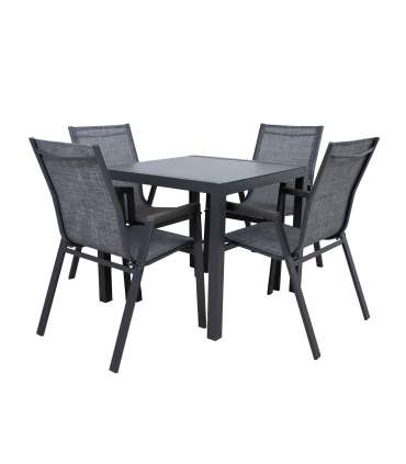 Aiamööblikomplekt DELGADO laud ja 4 tooli, hall