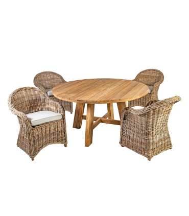 Садовая мебель KATALINA стол и 4 стульев (42052) D150xH78см, массива древесины тика повторного использования